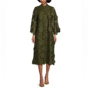 Scalloped Olive Green Lace Maxi Dress